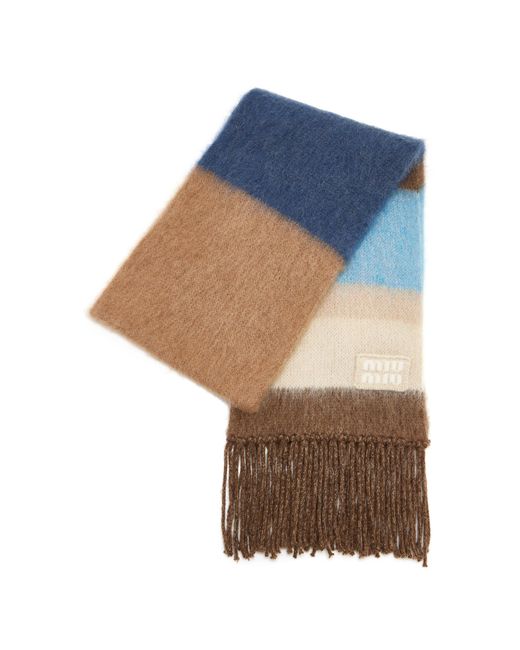 Miu Miu Blue Mohair Striped Scarf