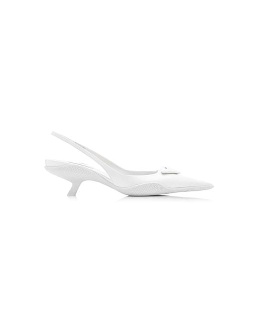 Prada White Logo-Detailed Leather Slingback Pumps