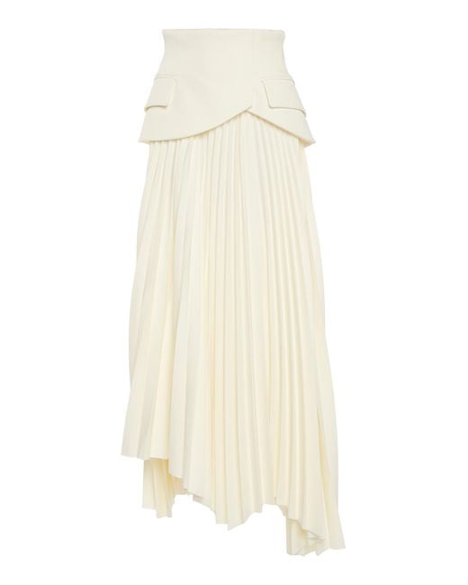 A.W.A.K.E. MODE White Basque-detailed Pleated Crepe Maxi Skirt