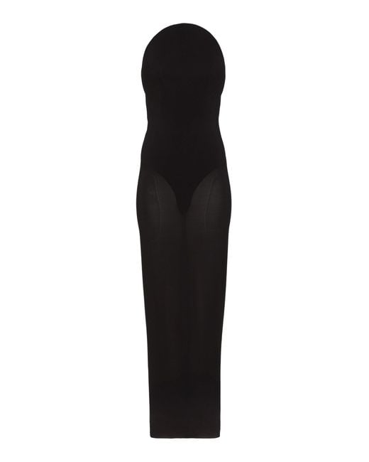 Alaïa Black Curved Bustier Jersey Maxi Dress