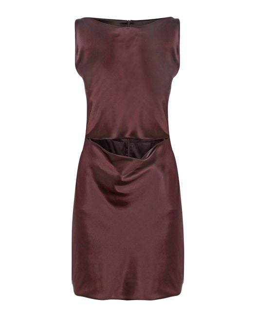 Bevza Brown Silk Cutout Mini Dress