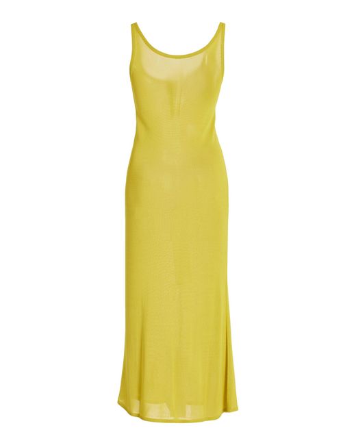 Brandon Maxwell Yellow The Catherine Knit Midi Henley Dress
