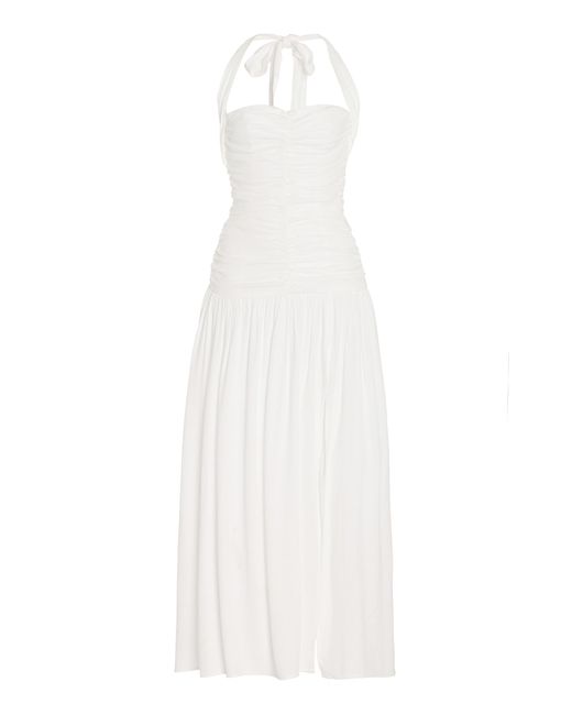 Third Form Full Bloom Ruched Georgette Midi Halter Dress In White Lyst UK