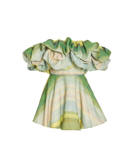 Acler Green Cumberland Ruffled Off-shoulder Dress
