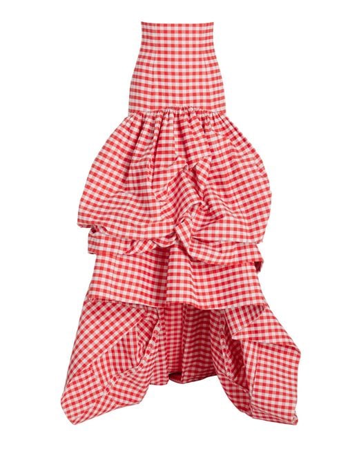 Rosie Assoulin Gathered Bubble Gingham Cotton High-low Skirt