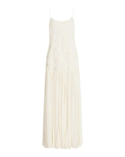 Alexis White Natalina Rosette-detailed Chiffon Maxi Dress