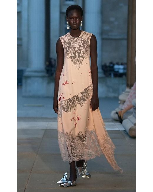 Erdem Natural Embroidered Lace Cady Combo Midi Dress
