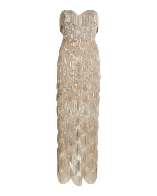 Oscar de la Renta Fringed Metallic Maxi Dress in Natural | Lyst
