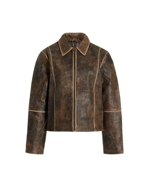 Worn Vintage Brown Willow Distressed Leather Jacket