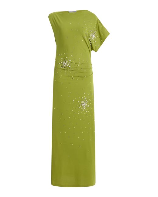 DES_PHEMMES Green Exclusive Riviera Asymmetric Embellished Midi Dress