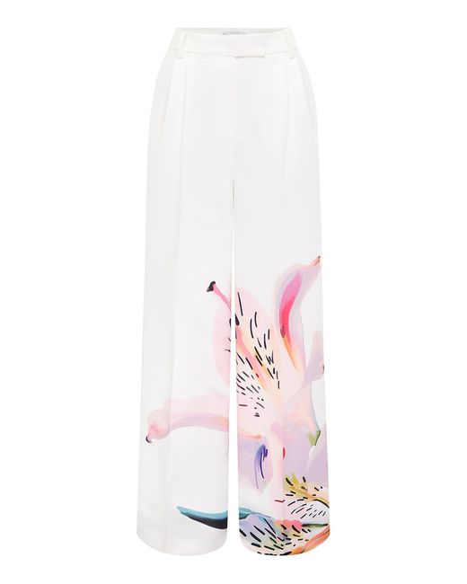 LEO LIN White Elisha Printed Crepe Wide-Leg Pants