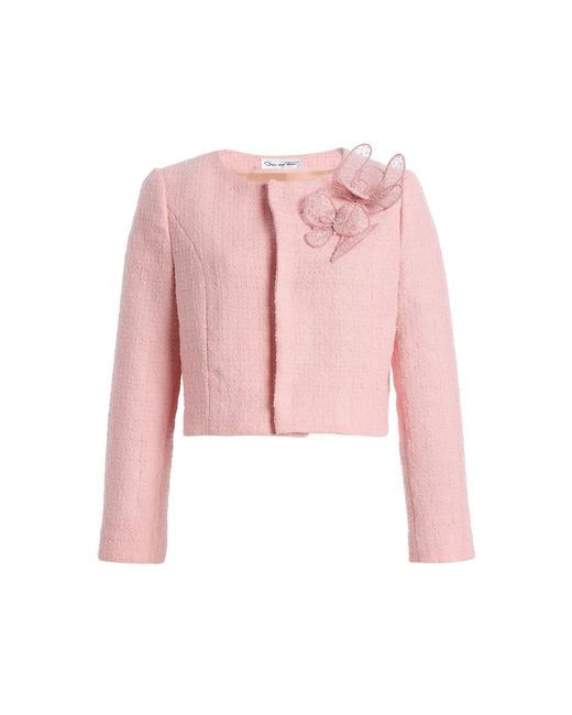 Oscar de la Renta Pink Beaded Wool-Blend Tweed Jacket