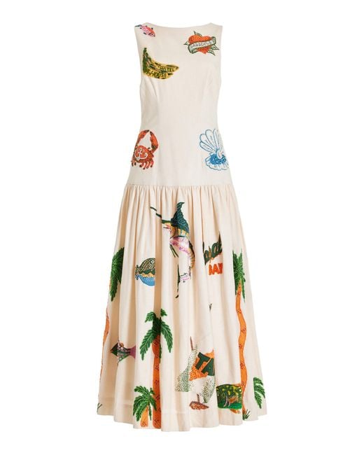 ALÉMAIS Natural Clam Embroidered-linen Maxi Dress