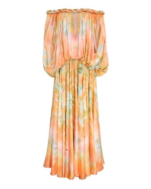 Zimmermann Orange Luna Twist-Detailed Silk Gown