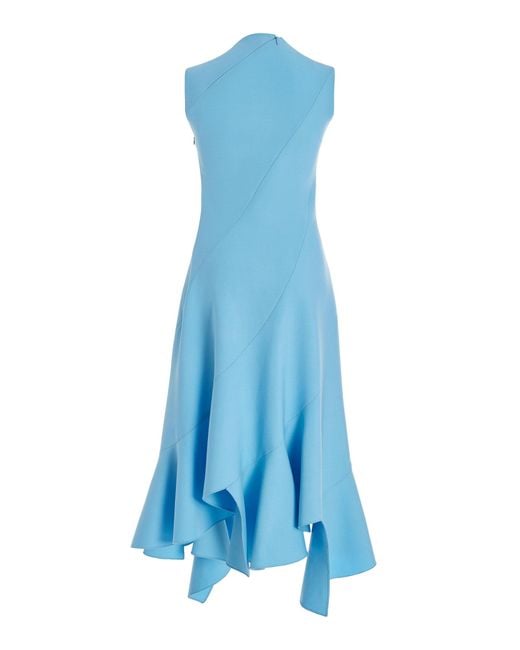 Oscar de la Renta Blue Asymmetric-hem Stretch-wool Midi Dress