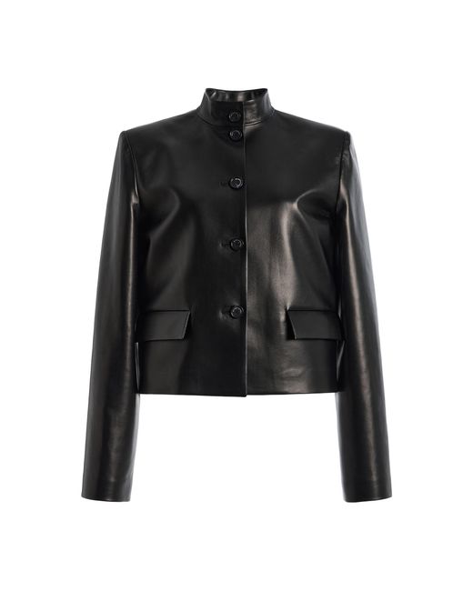 Brandon Maxwell Black Brooks Cropped Lamb Leather Jacket