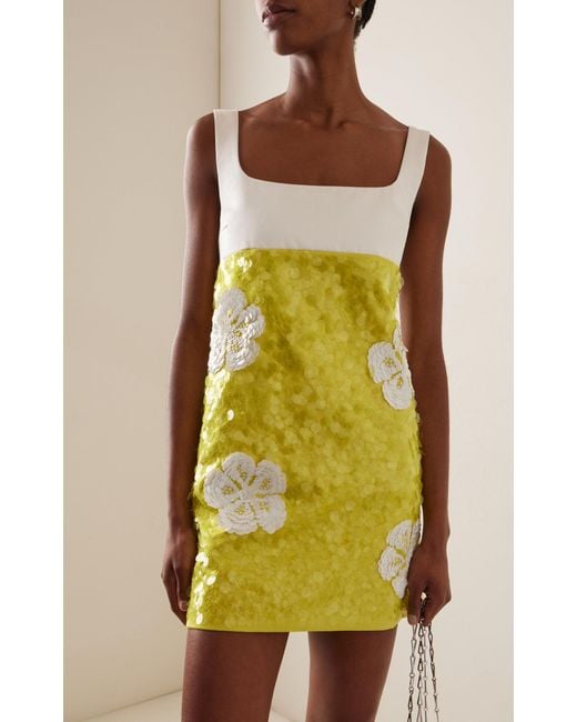 DES_PHEMMES Yellow Exclusive Sequined Satin Mini Dress