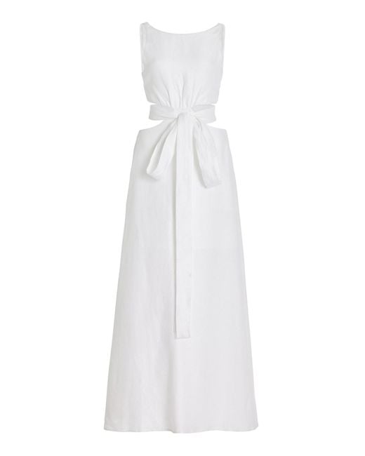 Bondi Born White Comino Cutout Organic Linen Maxi Dress