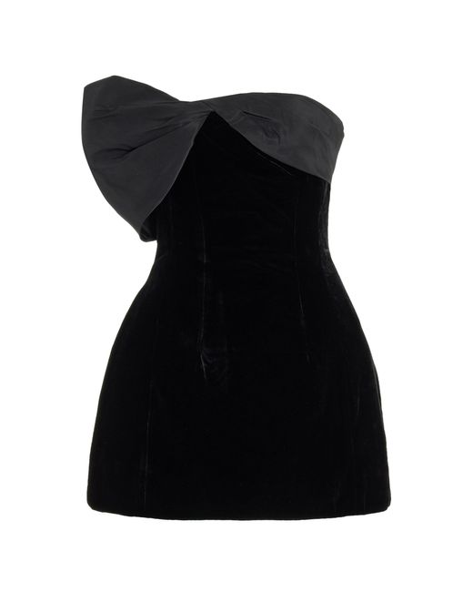 Monique Lhuillier Black Structured One-shoulder Velvet Mini Dress