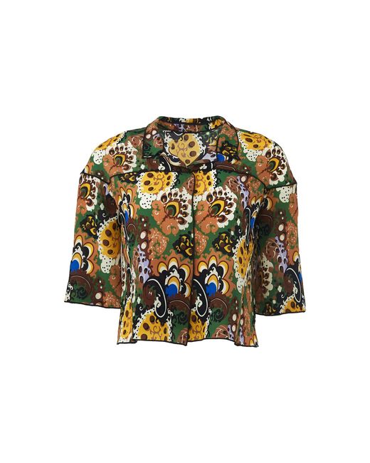Dar Zéro Studio Multicolor Exclusive Printed Silk Crepe De Chine Cropped Camp Shirt