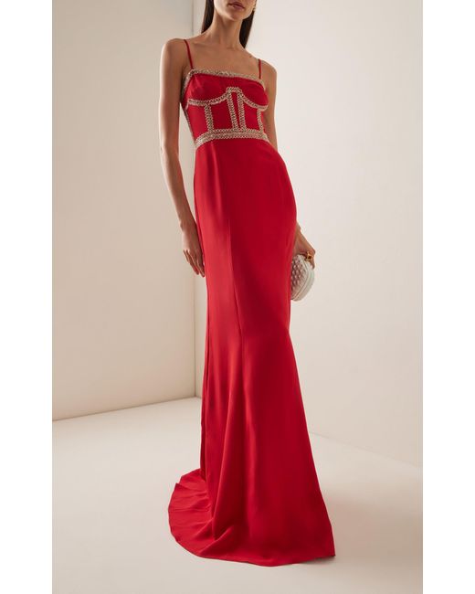 Cucculelli Shaheen Red Exclusive Eclat Eleve Beaded Silk Gown