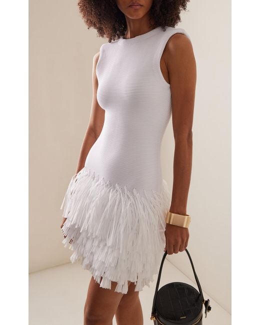 Aje. White Rushes Raffia-trimmed Knit Midi Dress