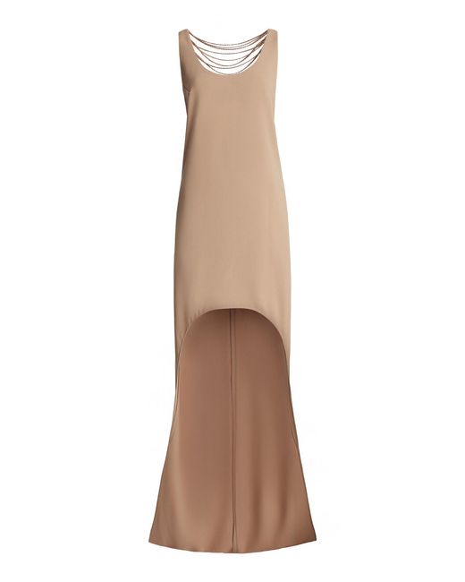 Zuhair Murad Natural Heavy Cady Asymmetrical Length Dress With Beaded Fringes