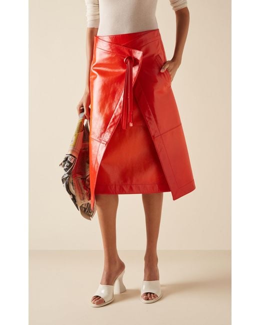 Bottega Veneta Red Degrade-leather Midi Wrap Skirt