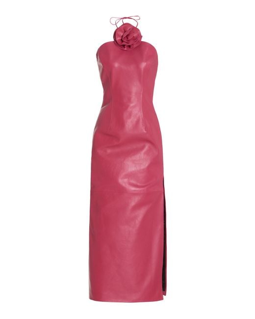 Magda Butrym Pink Floral-appliquéd Leather Midi Dress