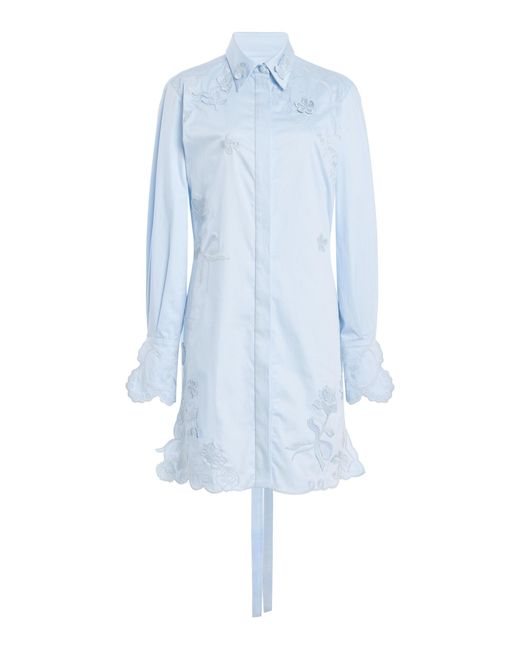 Oscar de la Renta Blue Embroidered Cotton-Poplin Sateen Mini Dress