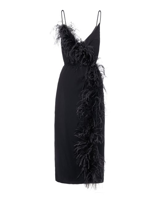 DES_PHEMMES Black Feathered Crepe Midi Dress