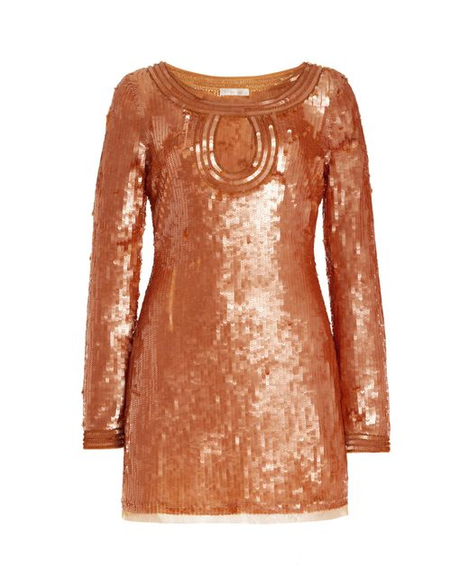 LoveShackFancy Devers Sequined Mini Dress in Gold (Brown) | Lyst Canada