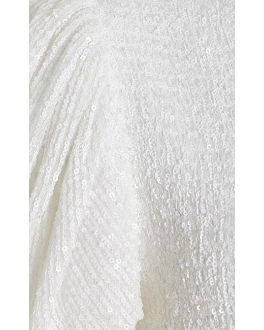 ROTATE BIRGER CHRISTENSEN White Smocked Sequin Midi Dress