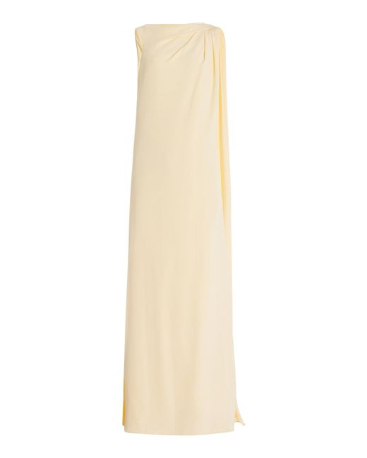 Monique Lhuillier White Backless Draped Silk Caftan Gown