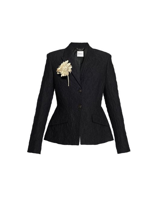 Erdem Black Single-Breasted Cotton Cloque Jacket