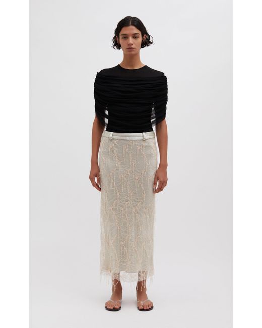 Christopher Esber Black Beaded Lace Midi Skirt