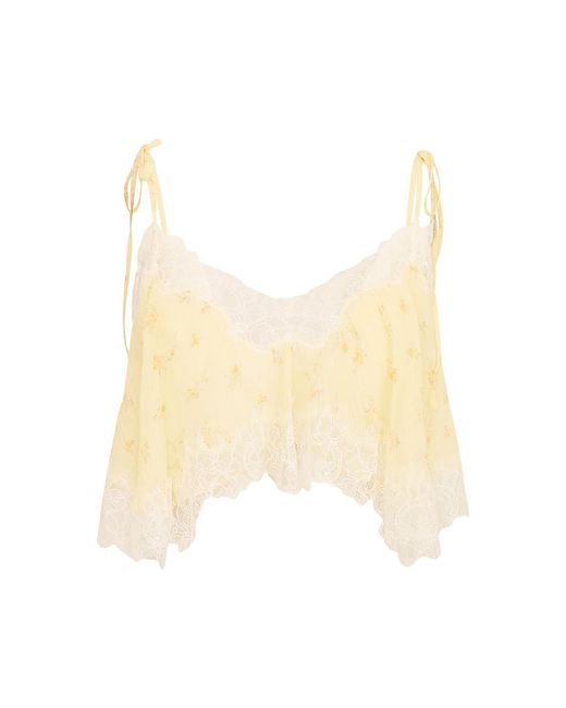 LoveShackFancy Natural Elysia Silk Blend Cropped Top