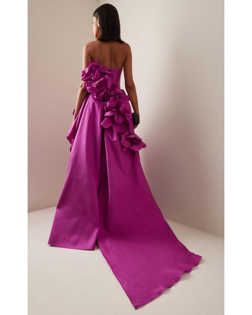 Marchesa Pink Floral-appliquéd Satin Ball Gown