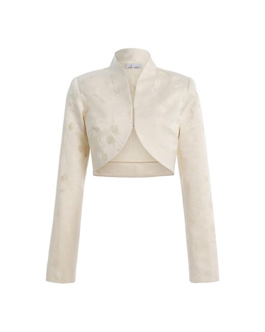 Mel Usine White Cecile Jacquard Cropped Bolero Jacket