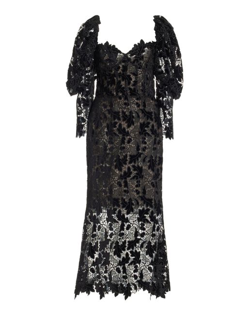 Oscar de la Renta Black Guipure Lace Midi Dress