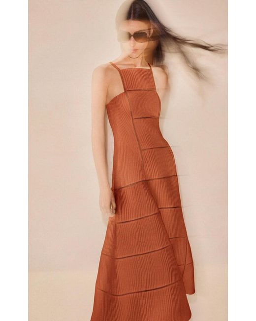 Alexis Orange Adine Linen-Silk Midi Dress