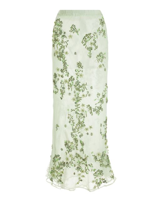 Cult Gaia Green Sai Printed Silk Maxi Skirt