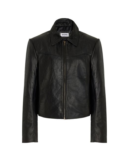Worn Vintage Black Boxy Leather Jacket