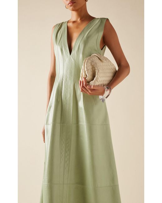 Bottega Veneta Green Tasseled Leather Midi Dress