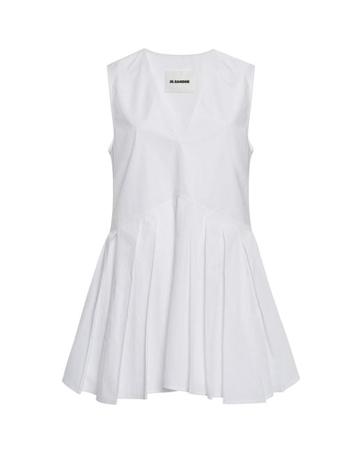 Jil Sander White Cotton Peplum Top