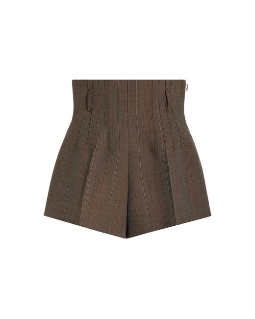 Prada Brown Corset-waist Wool Suiting Shorts