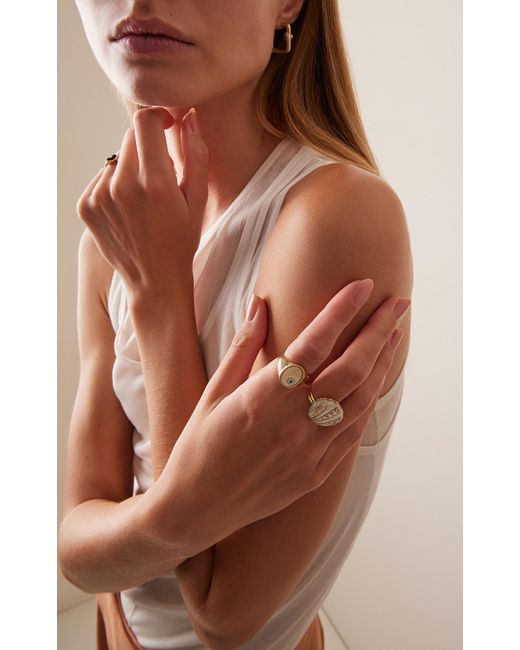 Yvonne Léon Metallic 9k Yellow Gold, Diamond, And Emerald Ring