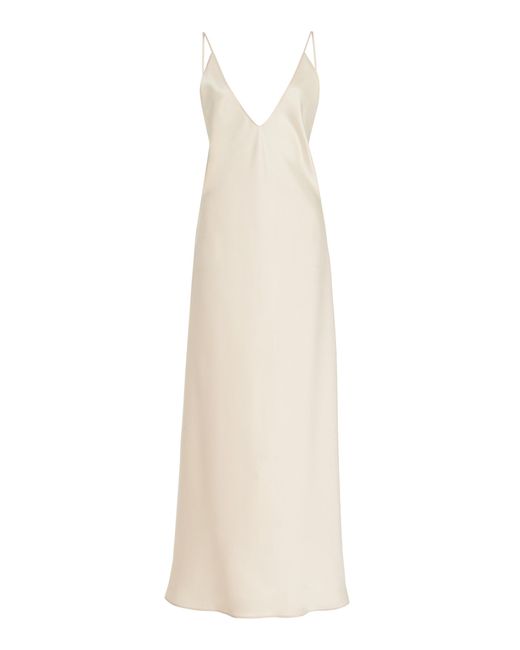 Leset White Barb Open-back Satin Midi Slip Dress