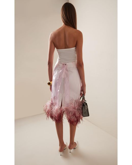 16Arlington White Vada Feather-trimmed Overlaid Jersey Midi Skirt