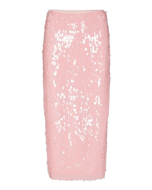 ROTATE BIRGER CHRISTENSEN Pink Caitlin Sequined Tulle Midi Skirt